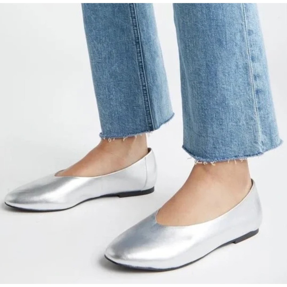 Open Edit Size 10 Silver Metallic Leather Pointed Ballet Flats NEW Madyson $80 - Picture 2 of 14